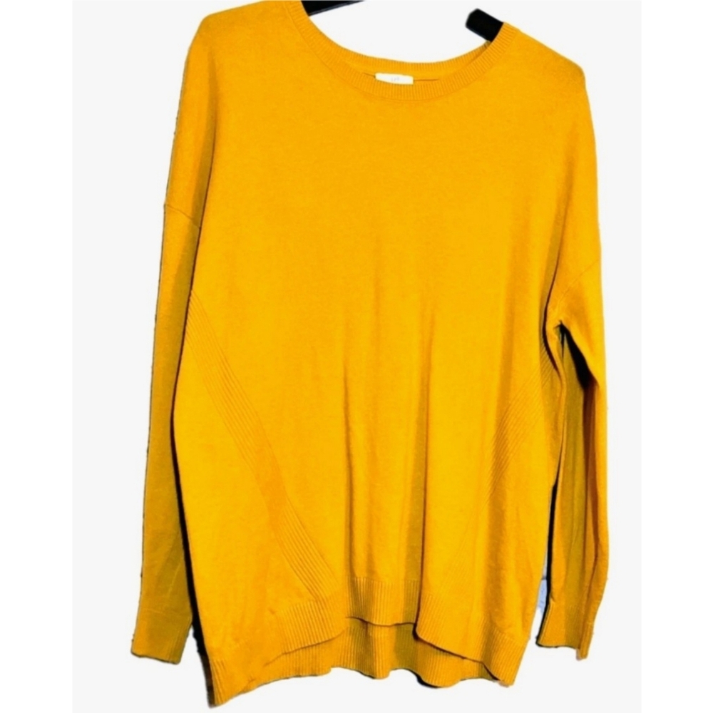 J.Jill Womens Sweater Yellow Dandelion Pullover Crew Neck Size L Long Sleeve